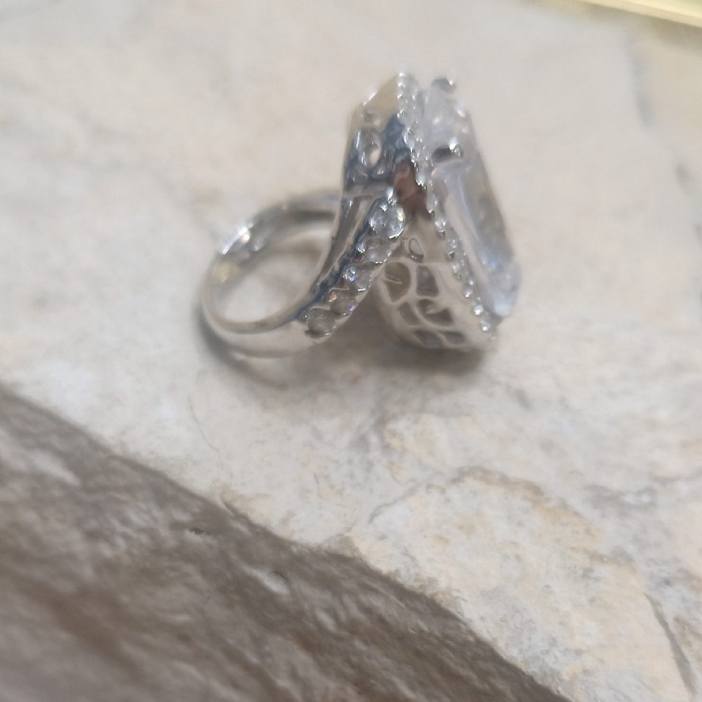 Silver Tone Statement Crystal Ring - image 3